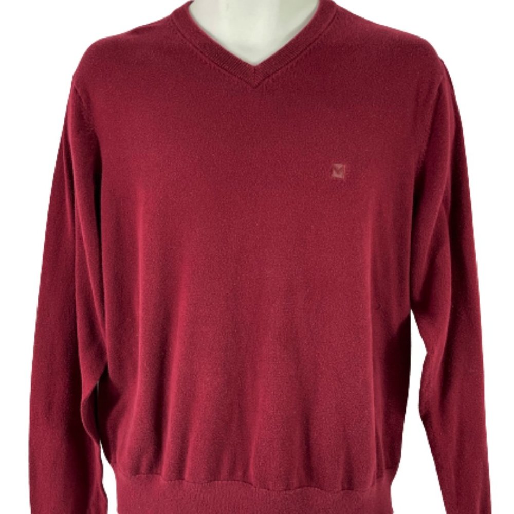 Men Size Medium MICHAEL KORS Burgundy Red V-Neck Cotton/Nylon Pullover Sweater!